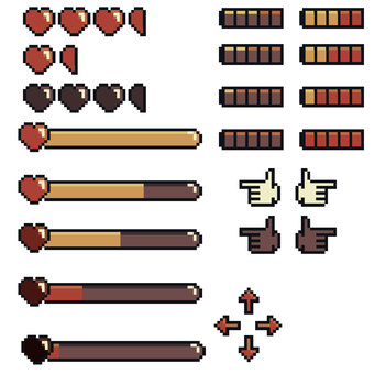 ドット絵アイコンセットチョコレート色 ドット絵,ステータス,チョコレート色,セット,ハート,ライフ,ドット,茶色,可愛い,レトロのイラスト素材