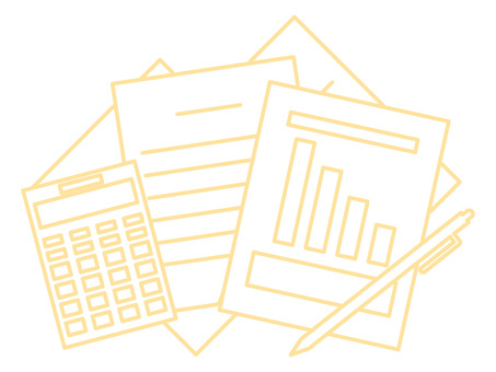 ビジネス・会計・電卓、書類、計算と分析 書類,ビジネス,会計,財務,経理,事務,電卓,計算機,グラフ,分析のイラスト素材