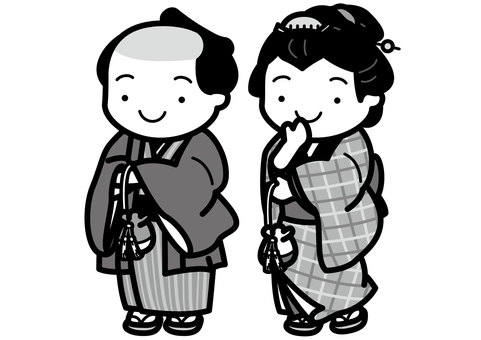 江戸人4-2c 江戸時代,江戸,時代劇,町人,商人,町娘,服装,和装,着物,羽織のイラスト素材