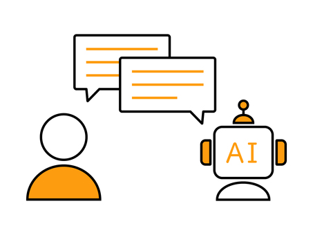 AIと人間の対話 ai,人工知能,人物,人,人間,会話,対話,コミュニケーション,吹き出し,ロボのイラスト素材