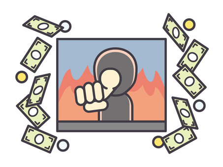 不安を煽る炎上動画とお金 動画,炎上,炎上商法,アテンションエコノミー,お金,お札,金貨,指さし,煽る,不安のイラスト素材