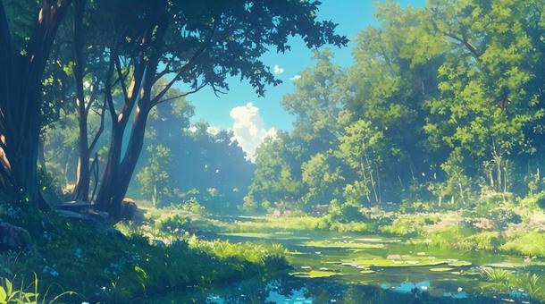 夏の森と小川１