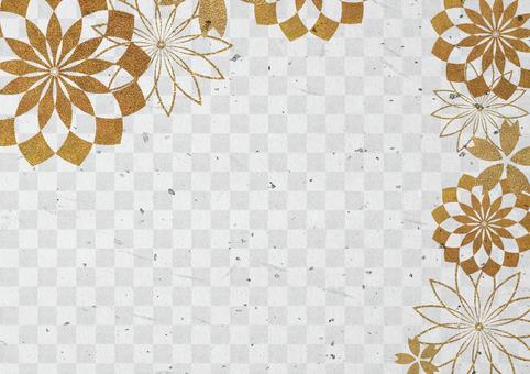 Gold leaf flower and checkered background material 10, carta giapponese, modello a scacchi, oro, JPG