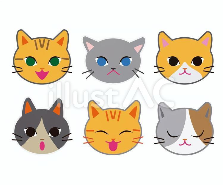 猫の顔　模様　いろいろ 猫,顔,動物のイラスト素材