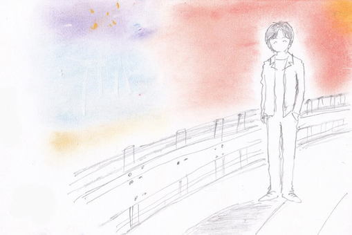 夕陽を背に・・・ 夕陽を背に・・・ 夕陽,男性のイラスト素材
