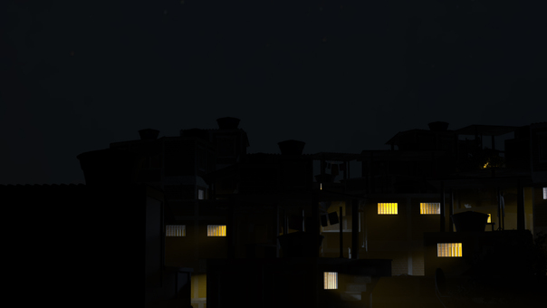 生活の灯り 建物,街,窓,壁,空,影,3d,cg,背景,夜のイラスト素材