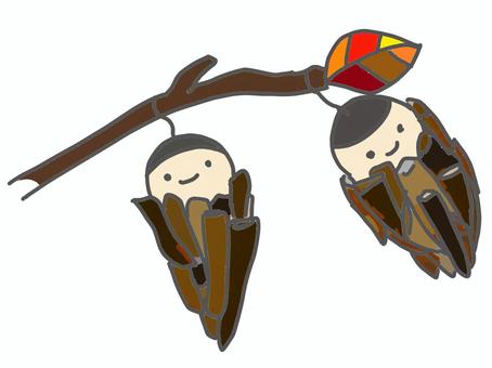 揺れるミノムシ ミノムシ,枯れ葉,秋,カラー,自然のイラスト素材