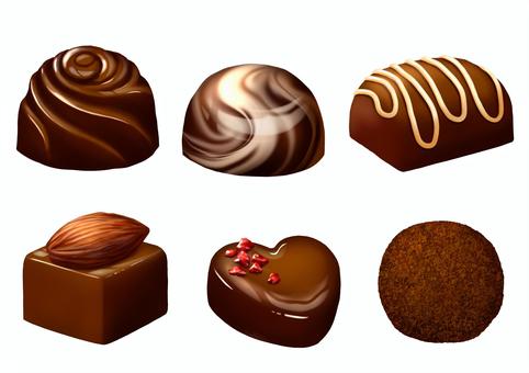 ボンボンショコラ6種セット③ ボンボンショコラ6種セット③ ボンボンショコラ,チョコレート,バレンタイン,一粒,おやつ,お菓子,デザート,スイーツ,イラスト,手描きのイラスト素材