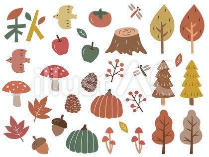 手書きのゆる可愛い秋の素材セット