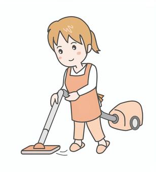 掃除機をかける女性01 掃除,掃除機,かける,そうじ,床掃除,吸い取る,清掃,家事,片づけ,家庭用掃除機のイラスト素材