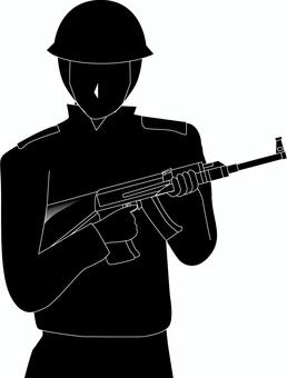 兵士シルエット 兵士,軍,戦争,ライフル,銃,持つ,ヘルメット,男,正面,シルエットのイラスト素材