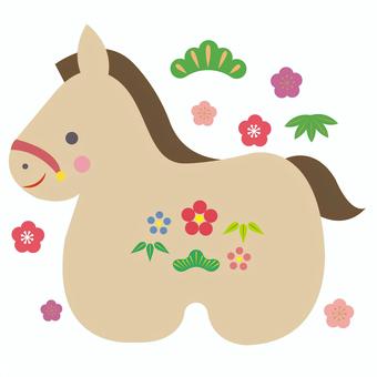 午年年賀状に使える馬の置物風イラスト 午,年賀,正月,年賀状,午年,2026,馬,お正月,令和八年,縁起物のイラスト素材