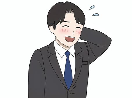 照れて頭を掻くスーツの男性 照れて頭を掻くスーツの男性 面映ゆい,いやぁー,かたじけない,満更でもない,褒められる,嬉しい,気恥ずかしい,やめてください,悪くない,浮かれるのイラスト素材