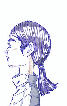 ポニーテール ポニーテール,髪型,女性,黒髪,横顔のイラスト素材