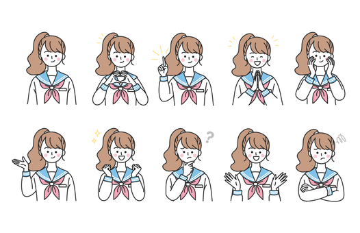 Illustration, gesture, female student, sailor suit, 