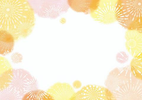 花火　フレーム14A 花火,フレーム,水玉,背景,水彩風,ポストカード,メッセージカード,pop,かわいい,黄色のイラスト素材