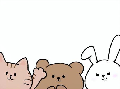 かわいい動物たちのフレーム かわいい動物たちのフレーム ねこ,くま,うさぎ,かわいい,シンプル,線画,フレーム,笑顔,もふもふ,手のイラスト素材