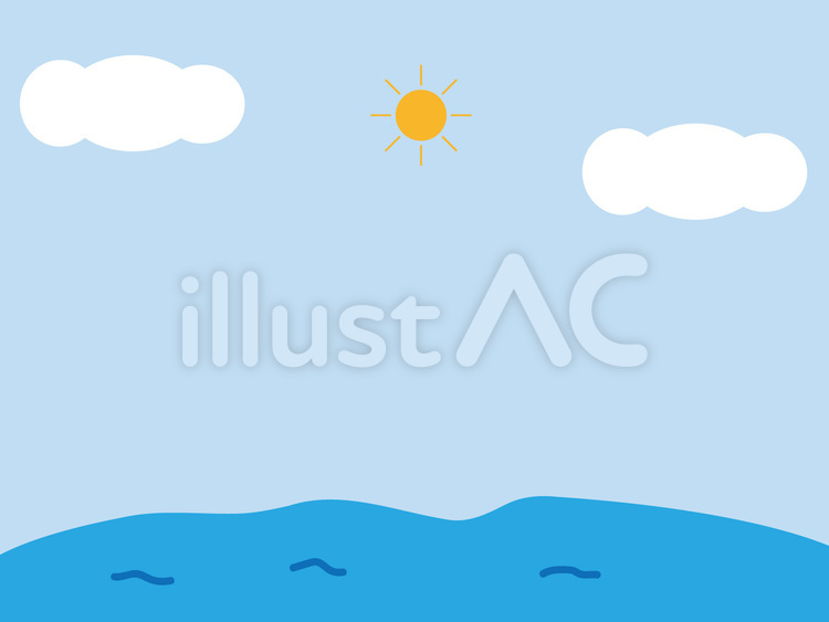 夏の晴れの日に太陽が昇っている海イラスト 海,背景,夏のイラスト素材