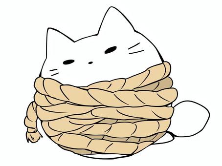 御縄　ねこ ねこ,白猫,縄,捕獲,逮捕,拘束,捕まる,罠,主線あり,イメージのイラスト素材