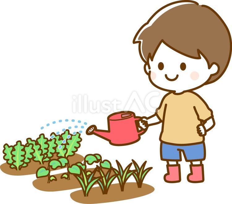 野菜に水をやる男の子 かわいい,子供,男の子のイラスト素材