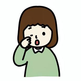 眠そうな女の子 女の子,表情,ボブヘア,短髪,正面,手,目元,コミカル,茶色,黒のイラスト素材