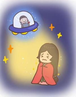 UFOがお迎えに来てしまった、着物の女性 ufo,お迎え,怖い,着物,女性のイラスト素材