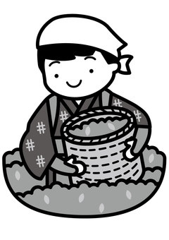 茶摘み-2c 茶摘み,茶畑,茶葉,緑茶,収穫,籠,着物,ほっかむり,手ぬぐい,たすき掛けのイラスト素材