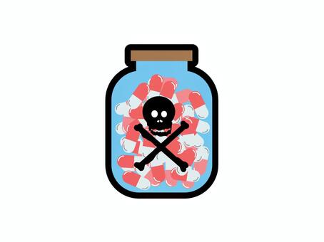 ステッカー風の危険な薬品 毒薬,オーバードーズ,危険,瓶,薬,毒,薬品,ドクロ,ガイコツ,ホラーのイラスト素材