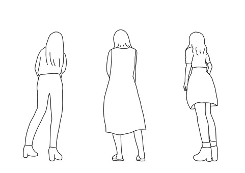女性の後ろ姿線画 後ろ姿,女性,若い,若者,セットアップ,立ち姿,立つ,ブーツ,ビール,ワンピースのイラスト素材