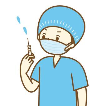 麻酔します1 麻酔,麻酔科医,医師,医者,手術,注射器,手術着,上半身,かわいい,人物のイラスト素材