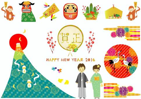 New Year's material 2016 anniversary ver 2, year, new year's card, illustration, JPG, PNG and AI