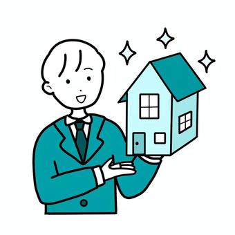 シンプルハウス営業（b） シンプル,家,男,営業,人,営業マン,紹介,説明,住宅,住居のイラスト素材