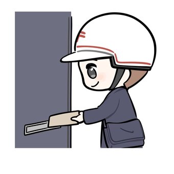 ポストに荷物を届ける郵便屋さんの男性 郵便,配達,郵便やさん,手紙,荷物,届ける,配達員,人物,人,仕事のイラスト素材