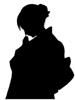 お祈りをする女性 シルエット,お参り,初詣,祈り,女性,人物,着物,手書き,手描きのイラスト素材