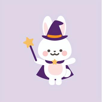 魔法使いのうさぎ_１　主線なし ハロウィン,魔法使い,動物,かわいい,うさぎ,挿絵,ワンポイント,魔女,ステッキ,杖のイラスト素材