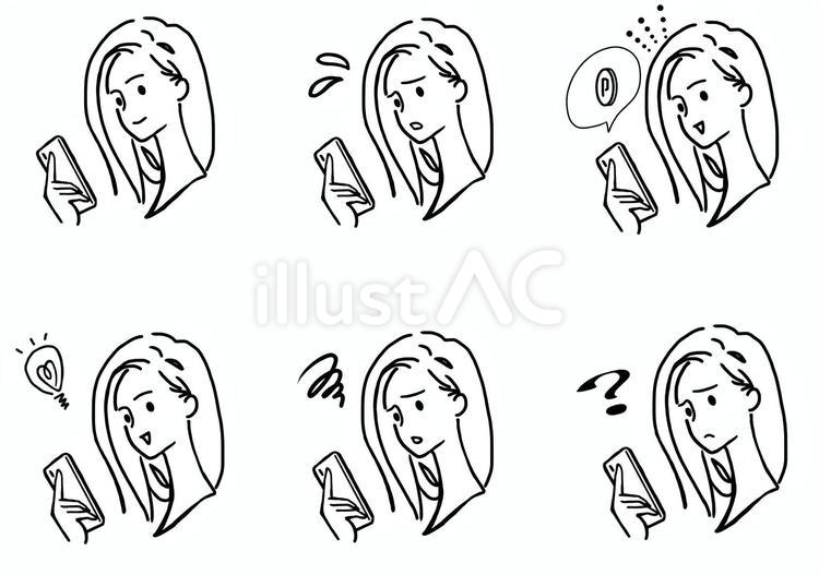 線画のスマホとシンプル人　セット スマホ,スマートフォン,携帯のイラスト素材