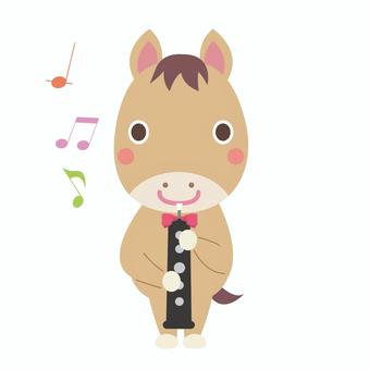 オーボエを吹く午年の馬 午,馬,オーボエ,午年,木管楽器,音楽,楽器,演奏,音符,吹奏楽のイラスト素材