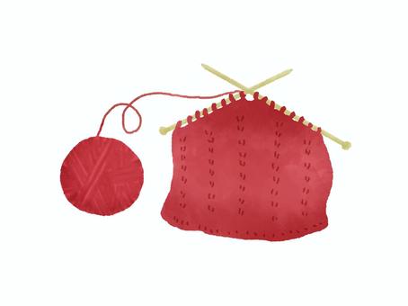 編み物 赤 編み物 赤 編み物,毛糸,赤,毛糸玉,ニット,棒針編み,編み針,2本,趣味,手芸のイラスト素材