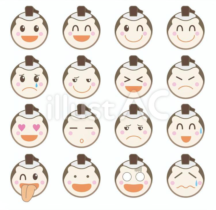絵文字アイコン・侍16種類セット チャット,顔文字,クリップアートのイラスト素材