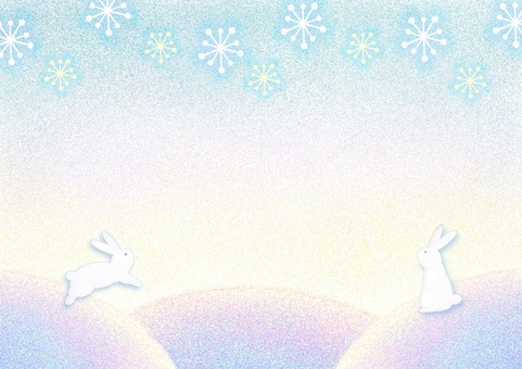 雪の丘と雪うさぎ　冬風景　背景　フレーム