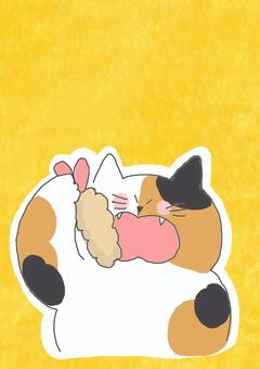 海老天を食べる三毛猫ちゃん かわいい,海老天,料理,メニュー,食べ物,食べる,いただきます,グルメ,ねこ,三毛猫のイラスト素材