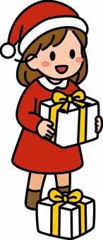 白のプレゼントを貰う女子です。 プレゼント,シンプル,ギフト,喜ぶ,受け取り,サプライズ,笑顔,贈り物,手渡し,お祝いのイラスト素材