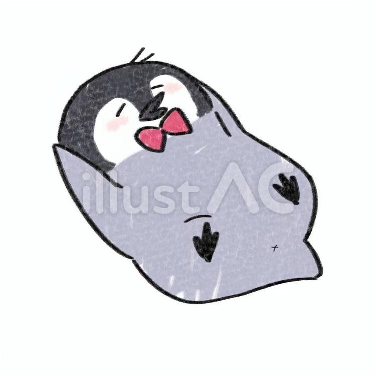 ゆるい仔ペンギンのゴロ寝 ペンギン,キャラクター,手描きのイラスト素材