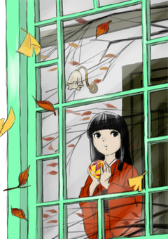 寂しい秋 秋,寂しい,少女,前髪パッツン,オカッパ,洋館,手鞠,和服,ひとりぼっち,枯葉のイラスト素材