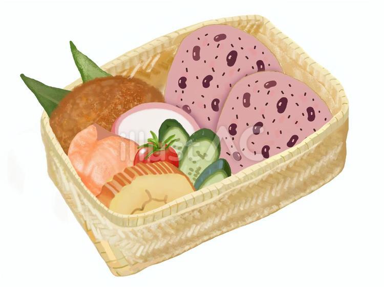 おにぎり赤飯弁当（竹製弁当箱） おにぎり,赤飯,弁当のイラスト素材