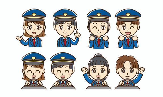 警備・ドライバーの男女セット 人物,男女,男性,女性,警備,運転手,警備員,制服,帽子,青色のイラスト素材