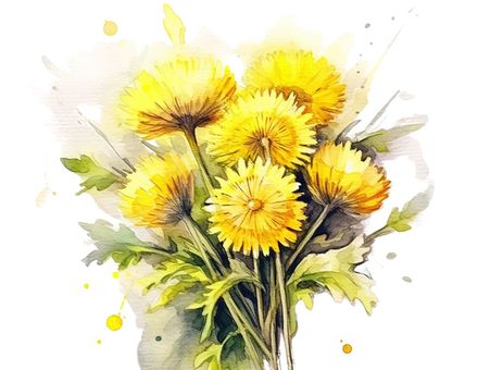 Illustration, dandelion, spring, bouquet, 