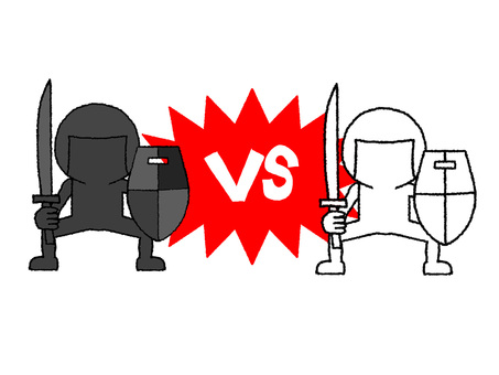 VS vs,シルエット,戦士,刀,盾,pop調,手描き,挿絵,ワンポイント,素材のイラスト素材