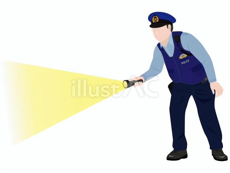警察官　懐中電灯　探す 警察,警官,警察官のイラスト素材