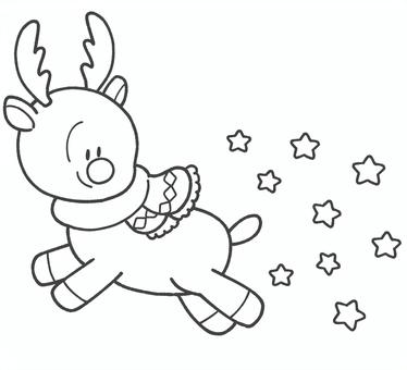 クリスマスのトナカイの白黒イラスト1 トナカイ,クリスマス,挿絵,かわいい,手描き,12月,飾り,モノクロ,白黒,線画のイラスト素材